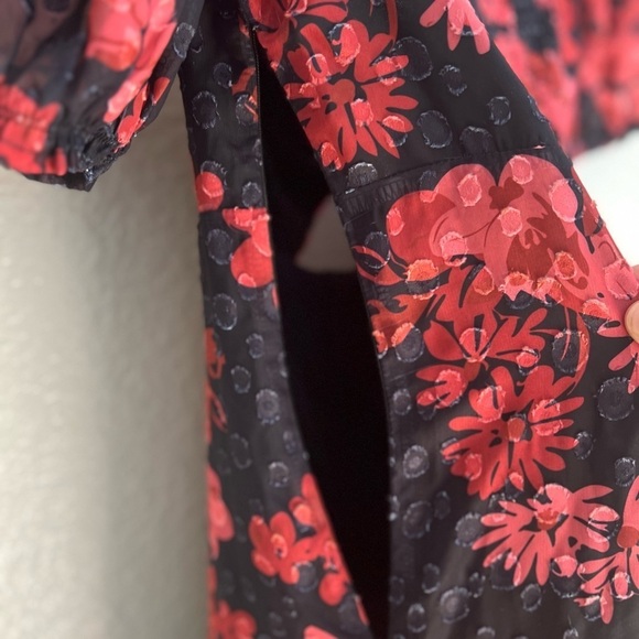 Truly Charming Black & Red Floral Puff Sleeve Cutout Midi Dress S NWOT - Picture 8 of 11